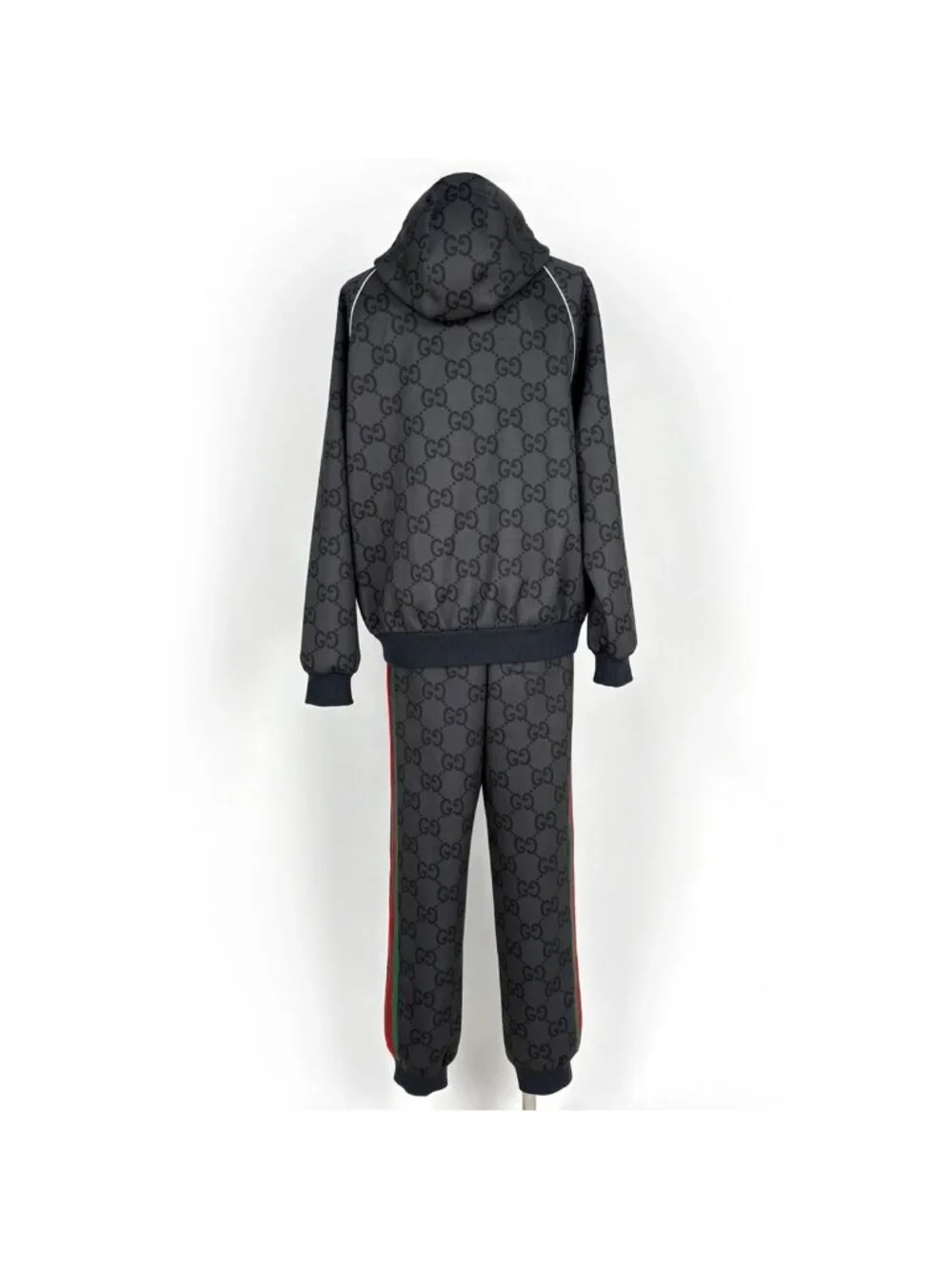 Gucci GG Pattern Zip Up Hoodie Set Polyester Polyurethane Gray